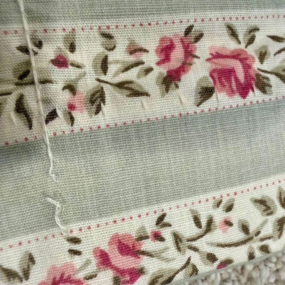 Pair Vintage Laura Ashley Cottage Rose Floral Stripe Valance Sage Green 82